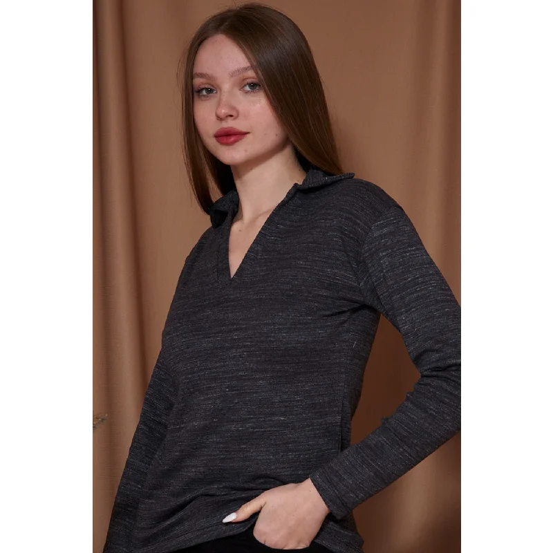 Hot Deal Charcoal Melange Polo Sweatshirt