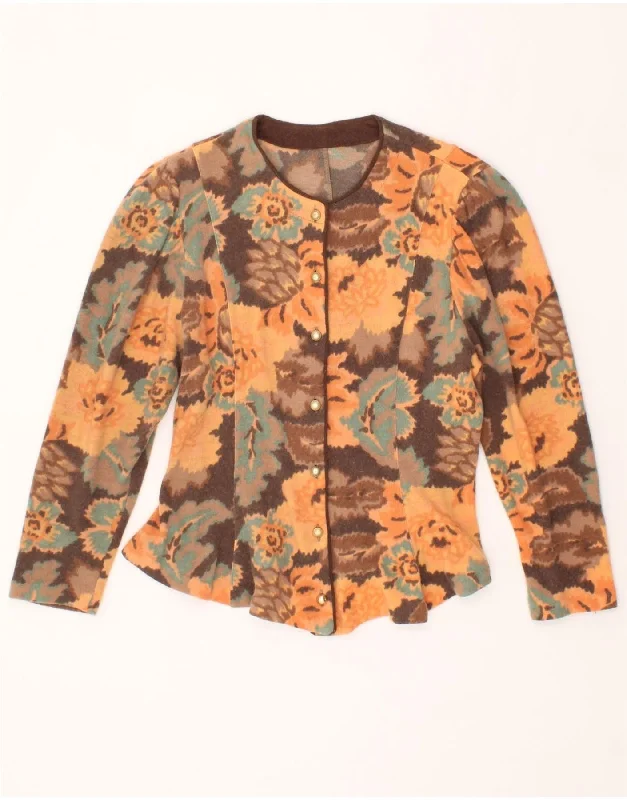 Referral Discount VINTAGE Womens Cardigan Sweater UK 12 Medium Brown Floral